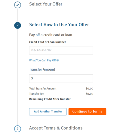 Balance transfer details page