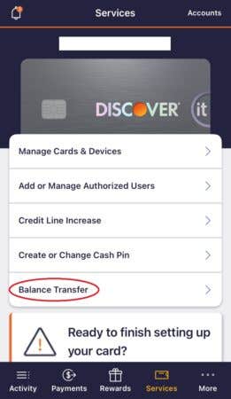 Navigate to the "balance transfers" page