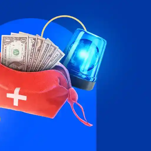 design image of a first aid kit with money and alarms